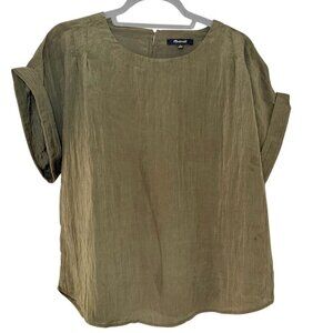 Madewell Pleated Crewneck Top Size L | Textured Nylon Blouse | Boxy Cropped Fit